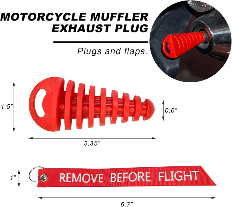 Yourkar 2 PCS Muffler Exhaust Wash Plug, 0.6-1.5 Inch Exhaust Silencer Wash Plug with Streamer, Rubber Exhaust Tail Pipe Cleaning Plug for 2 Stroke Motorcycle Dirt Bike ATV (Red) - Image 2